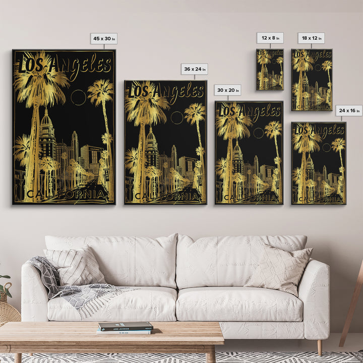 Los Angeles Travel Poster, Canvas Print, Dark Background Poster Art, Los Angeles City Art, Living Room Wall Art, Retro Travel Print