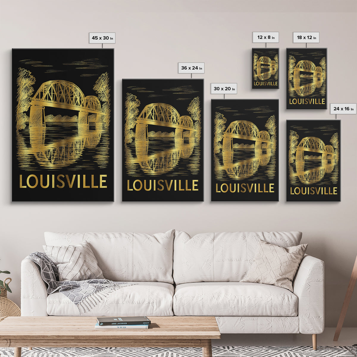 Louisville Travel Poster, Canvas Print, Black And Gold Line Art, Louisville Art Print, Travel Poster Art, Living Room Wall Art