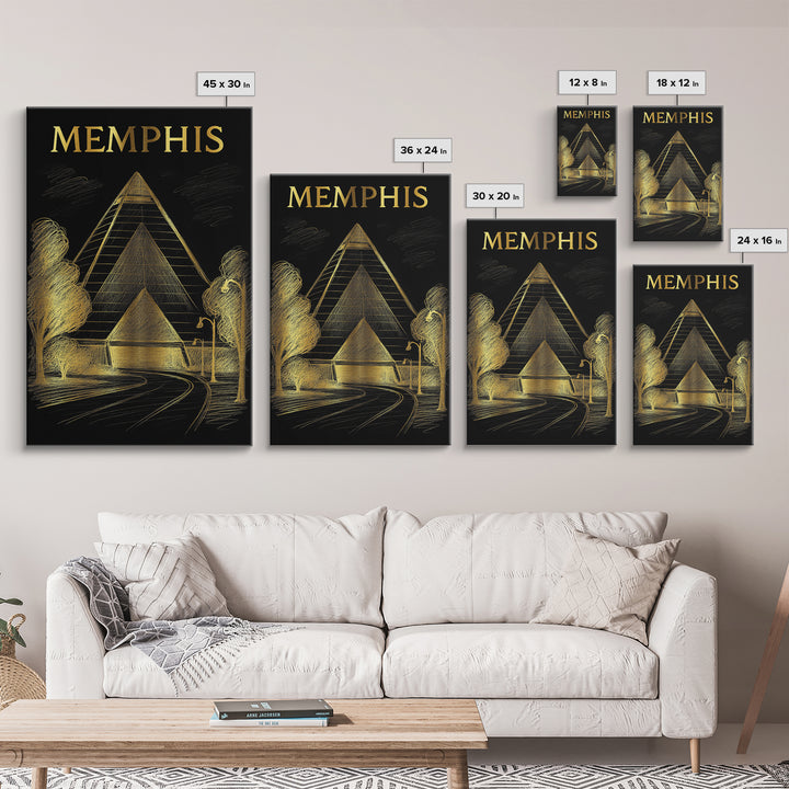 Memphis Tennessee Travel Poster, Canvas Print, Gold Sketch Wall Art, Memphis Travel Art, Eclectic Wall Decor, Travel Wall Decor, Poster Art