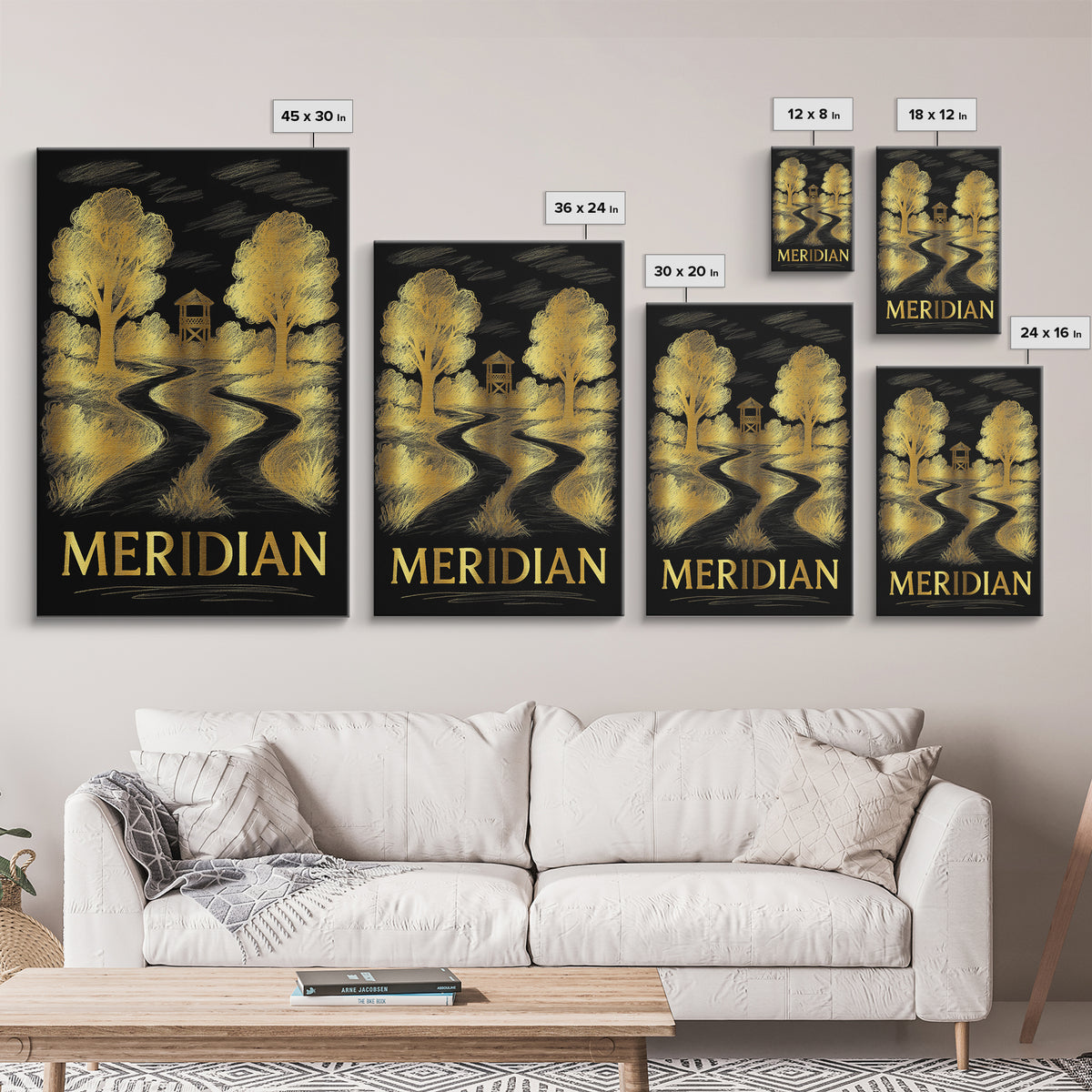 Meridian Travel Poster, Framed Canvas Print, Gold Sketch Wall Art, Meridian Wall Art, City Travel Prints, Vintage Travel Print