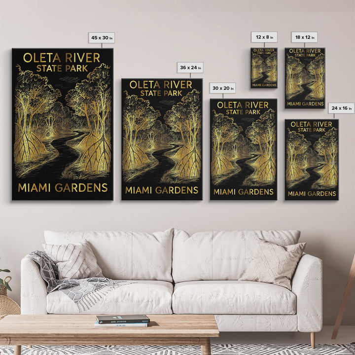 Miami Gardens Travel Poster, Canvas Print, Gold Sketch Wall Art, Miami Gardens Travel Art, City Travel Prints, Retro Travel Print