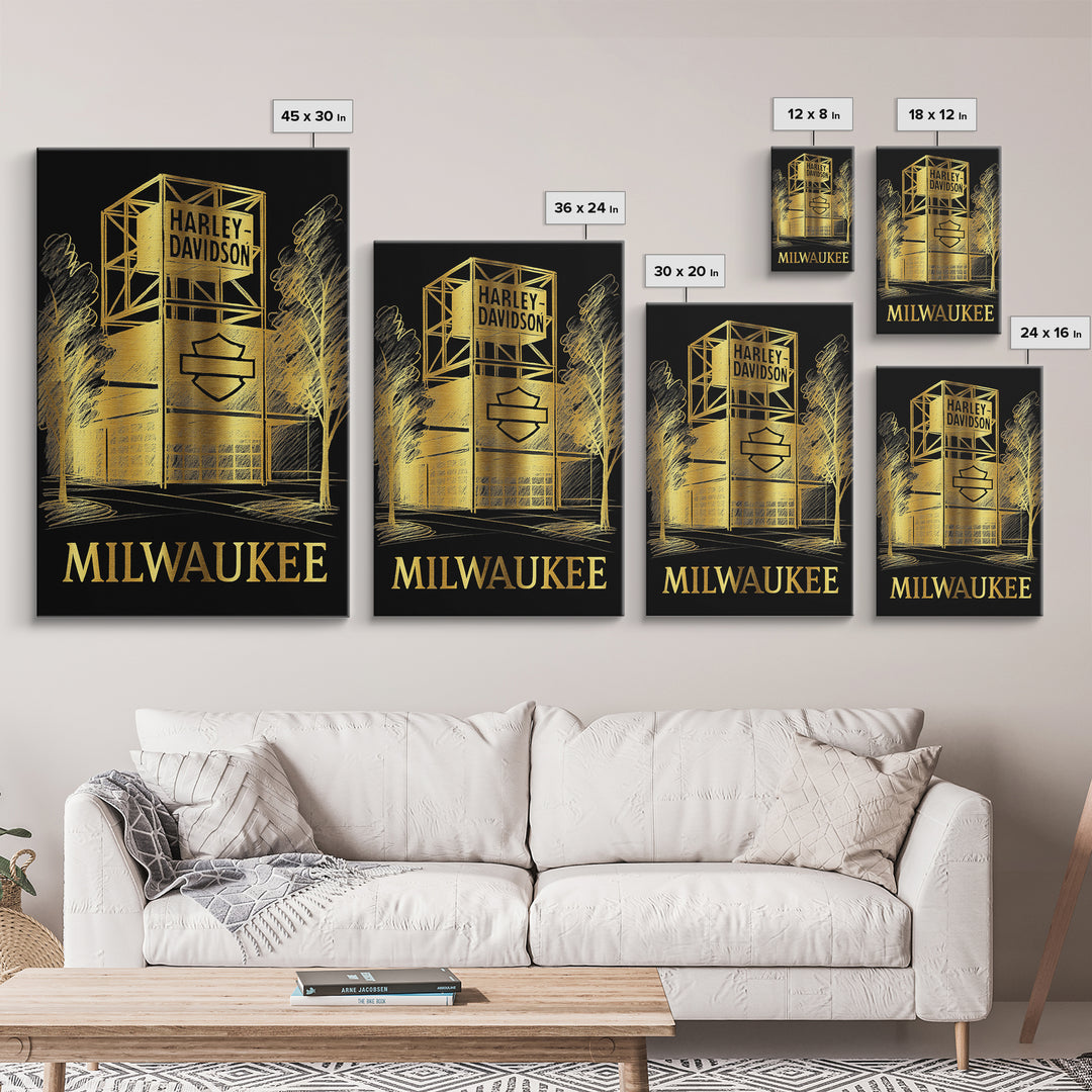 Milwaukee Travel Poster, Framed Canvas Print, Gold Sketch Wall Art, Milwaukee Travel Art, Travel Wall Decor, City Art Print, Art Print