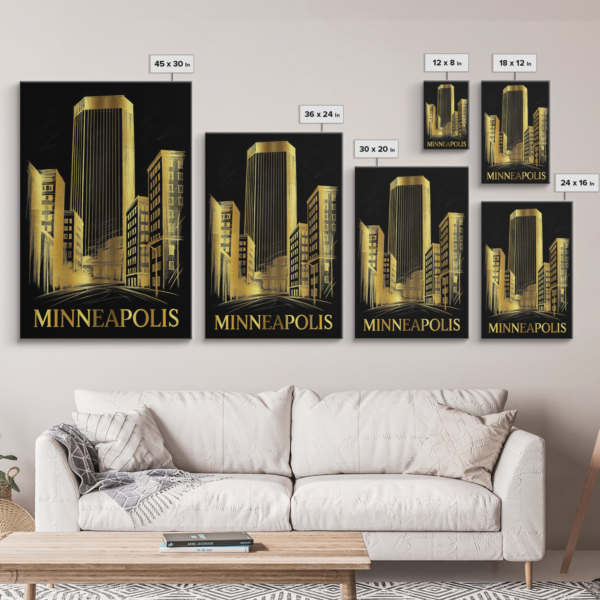 Minneapolis Travel Poster, Framed Canvas Print, Gold Sketch Wall Art, Minneapolis City Art, Gift For Travelers, Travel Wall Decor