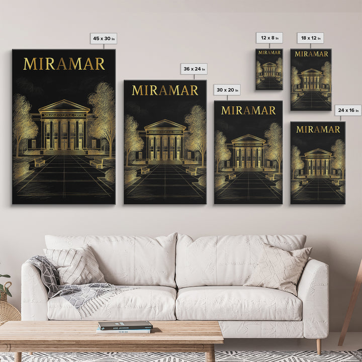 Miramar Florida Travel Poster, Canvas Print, Gold Sketch Wall Art, Miramar Wall Art, Home Office Decor, Fine Art Print, Gift For Travelers