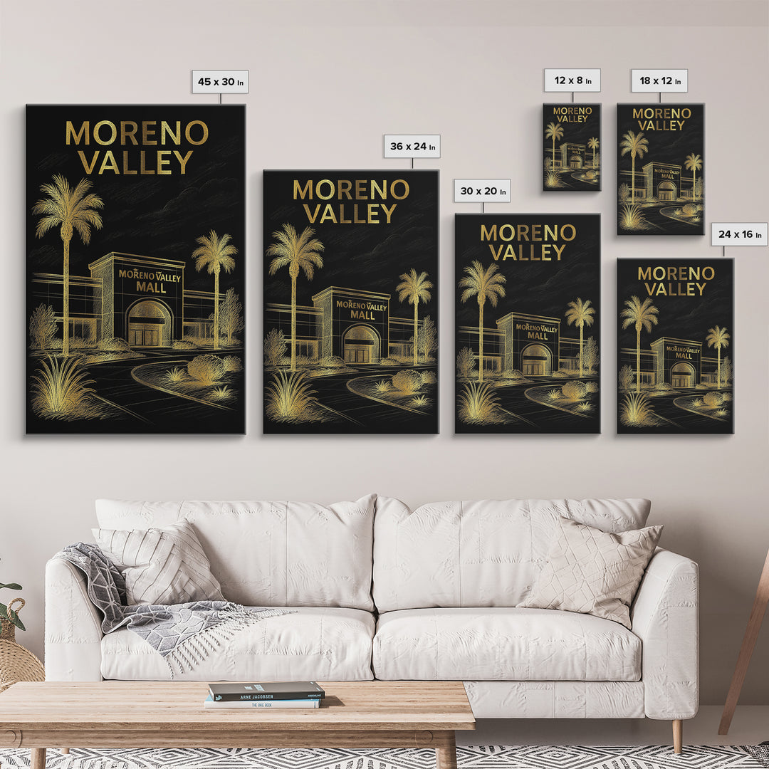 Moreno Valley California Travel Poster, Canvas Print, Black And Gold Line Art, Moreno Valley Art Print, Travel Art Print, Modern Wall Decor