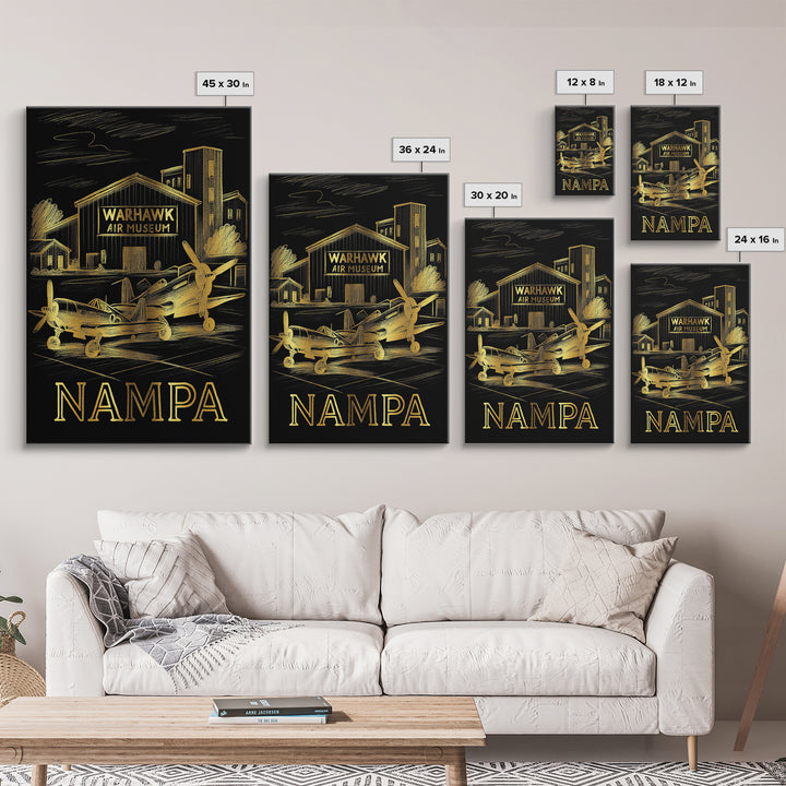 Nampa Travel Poster, Framed Canvas Print, Gold Sketch Wall Art, Nampa Travel Art, Modern Wall Decor, Travel Wall Decor, Travel Wall Art