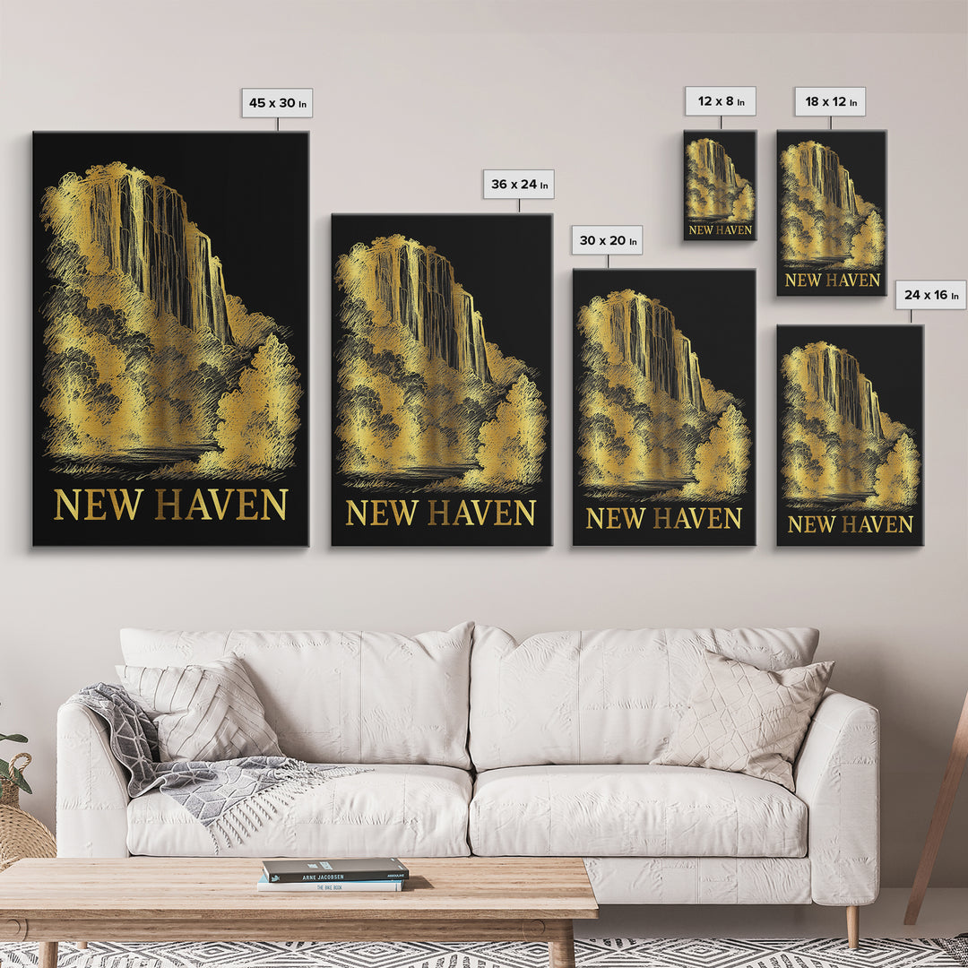 New Haven Travel Poster, Framed Canvas Print, Dark Background Poster Art, New Haven Travel Art, Vintage City Poster, Vintage City Art