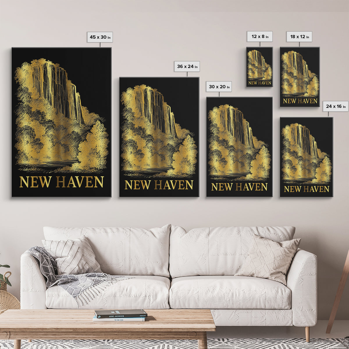 New Haven Travel Poster, Framed Canvas Print, Dark Background Poster Art, New Haven Travel Art, Vintage City Poster, Vintage City Art