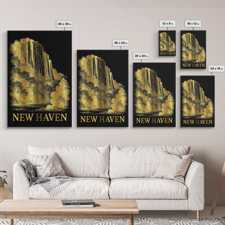 New Haven Travel Poster, Framed Canvas Print, Dark Background Poster Art, New Haven Travel Art, Vintage City Poster, Vintage City Art