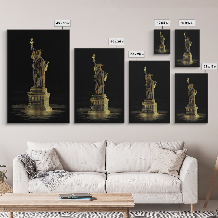 New York Travel Poster, Framed Canvas Print, Black And Gold Line Art, New York Poster Print, Home Office Decor, Travel Poster Set