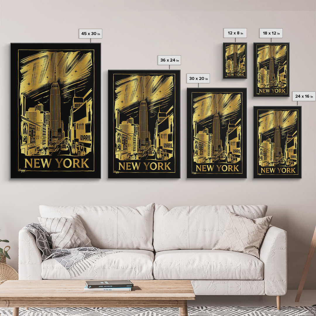 New York Travel Poster, Framed Canvas Print, Dark Background Poster Art, New York Art Print, Retro Travel Print, Travel Poster Art