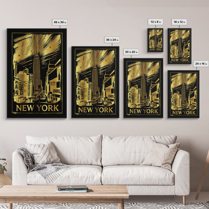 New York Travel Poster, Framed Canvas Print, Dark Background Poster Art, New York Art Print, Retro Travel Print, Travel Poster Art