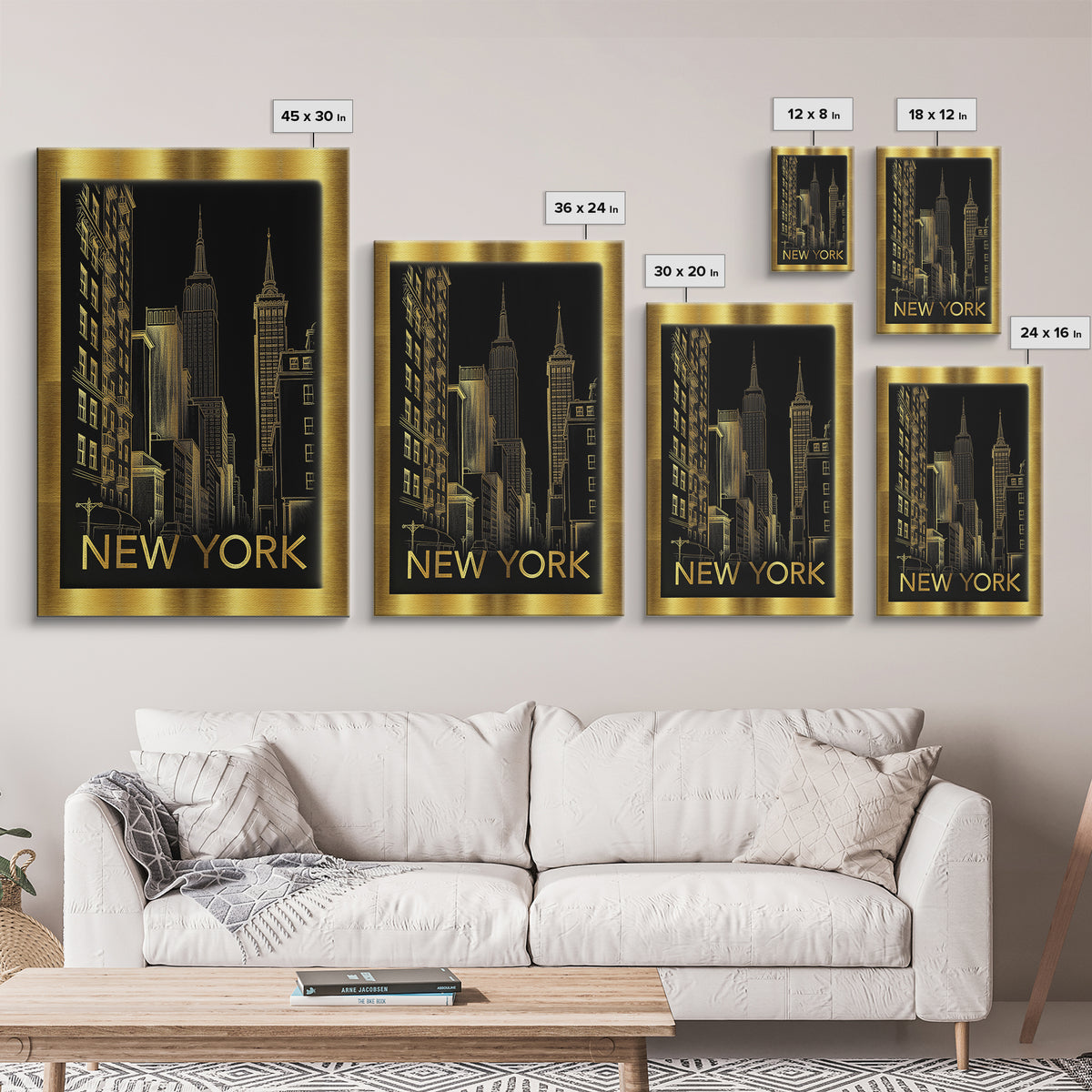 New York Travel Poster, Canvas Print, Black And Gold Line Art, New York Travel Art, City Travel Prints, Travel Poster Set, Travel Wall Art