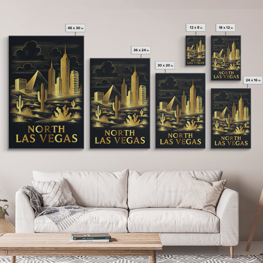 North Las Vegas Travel Poster, Canvas Print, Gold Sketch Wall Art, North Las Vegas City Art, City Travel Prints, Modern Wall Decor