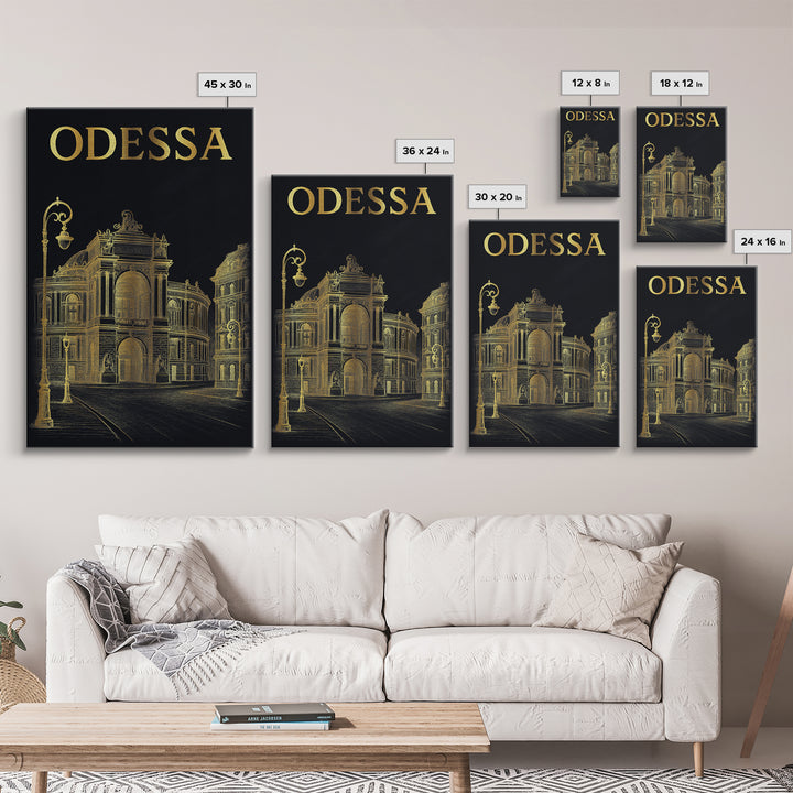 Odessa Texas Travel Poster, Framed Canvas Print, Dark Background Poster Art, Odessa Poster Print, Travel Poster Set, City Illustration