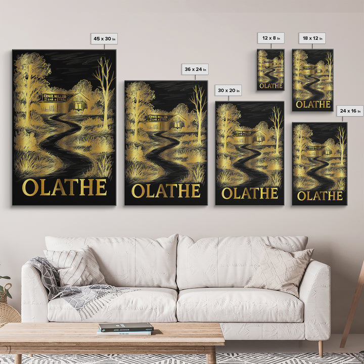 Olathe Travel Poster, Framed Canvas Print, Elegant Gold City Art, Olathe Art Print, Eclectic Wall Decor, Travel Poster Art, Travel Prints