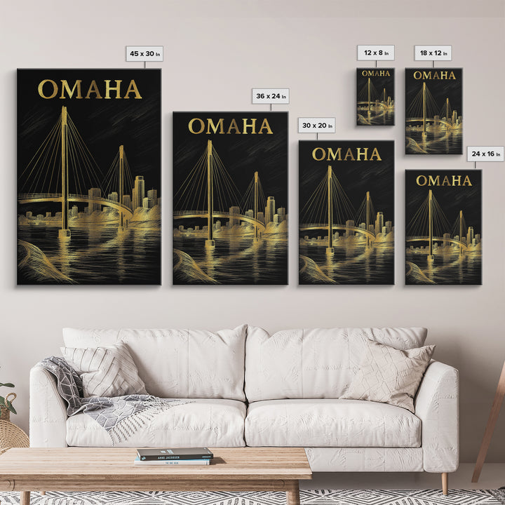 Omaha Nebraska Travel Poster, Canvas Print, Dark Background Poster Art, Omaha Art Print, Travel Print, Vintage Travel Art, Poster Art