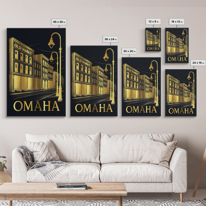 Omaha Travel Poster, Canvas Print, Black And Gold Line Art, Omaha Poster Print, Eclectic Wall Decor, Gift For Travelers, Wanderlust Decor