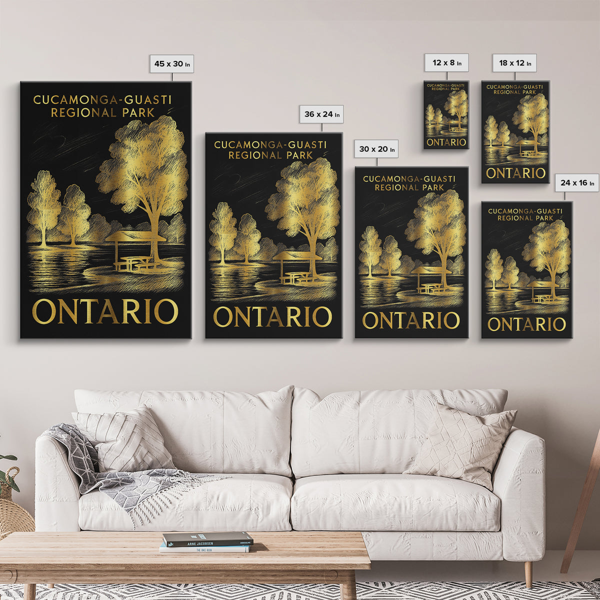 Ontario Travel Poster, Framed Canvas Print, Elegant Gold City Art, Ontario Travel Art, Vintage City Art, Vintage Travel Art, Poster Art