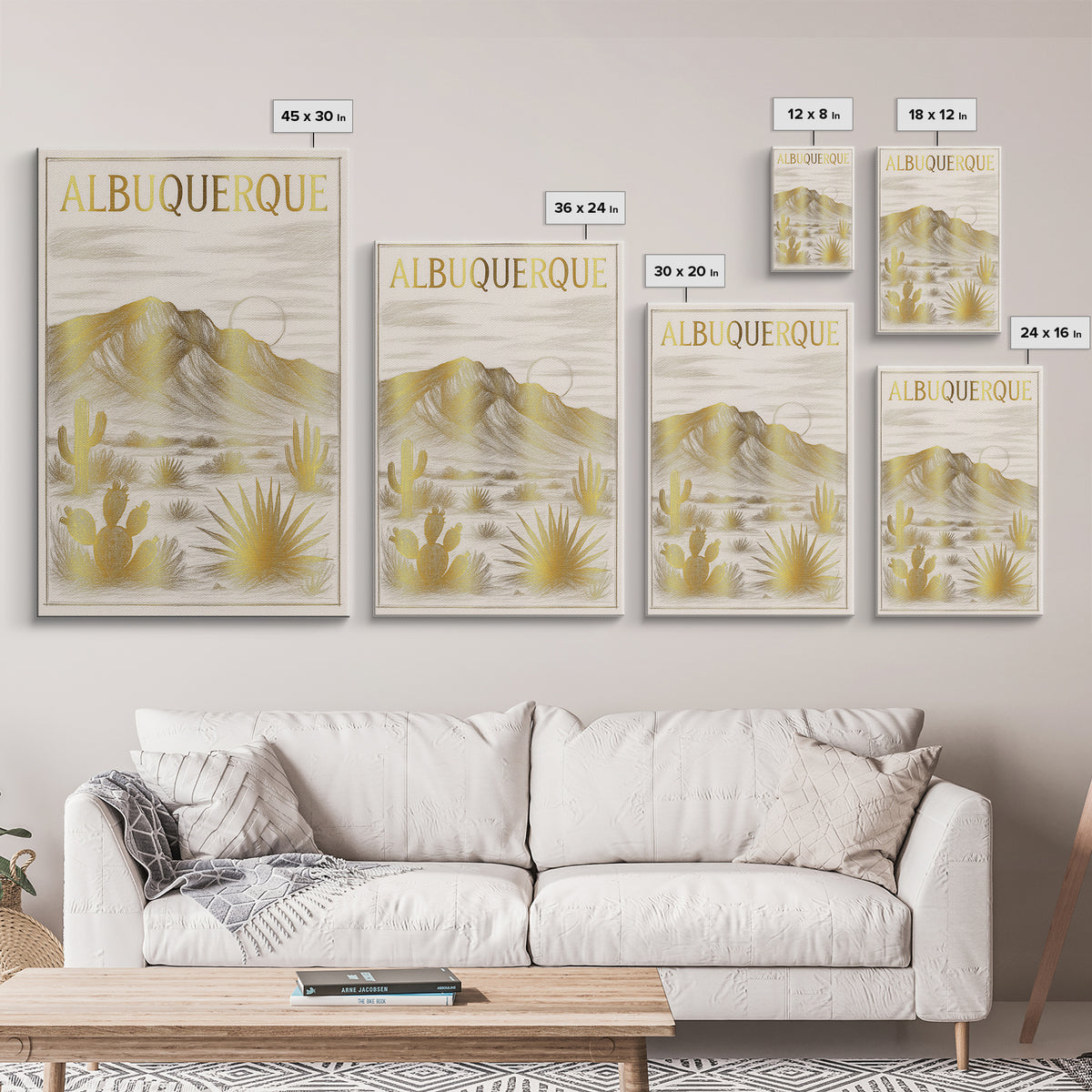 Albuquerque New Mexico Travel Poster, Canvas Print, Gold Line Drawing Wall Art, Albuquerque Art Print, City Art Print, Gift For Travelers