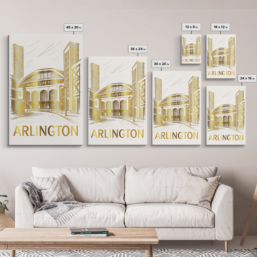 Arlington Travel Poster, Framed Canvas Print, Gold Line Drawing Wall Art, Arlington City Art, Travel Poster Art, City Art Print