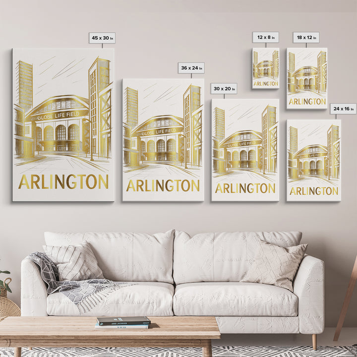 Arlington Travel Poster, Framed Canvas Print, Gold Line Drawing Wall Art, Arlington City Art, Travel Poster Art, City Art Print