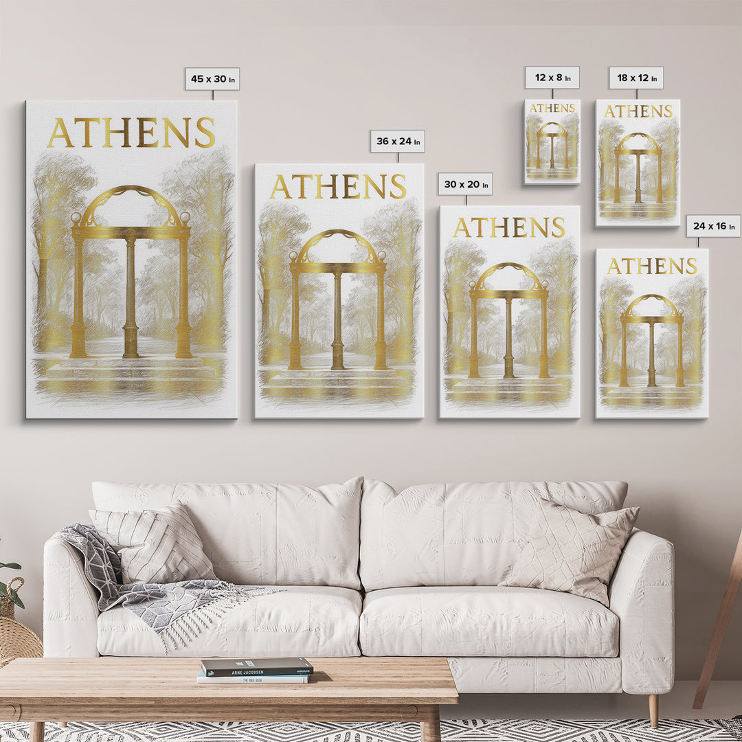 Athens Georgia Travel Poster, Canvas Print, Elegant City Illustration, Athens Art Print, Watercolor Downtown Skyline, Mid Century Wall Art