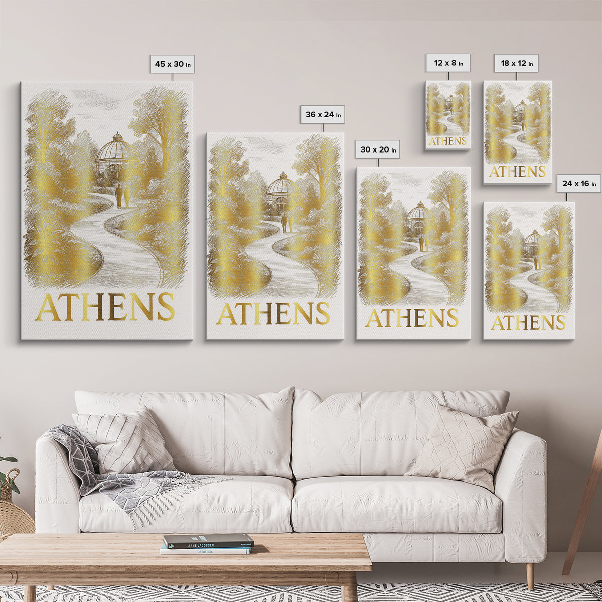 Athens Travel Poster, Canvas Print, Gold Line Drawing Wall Art, Athens City Art, Home Office Decor, Gift For Travelers, Mid Century Wall Art