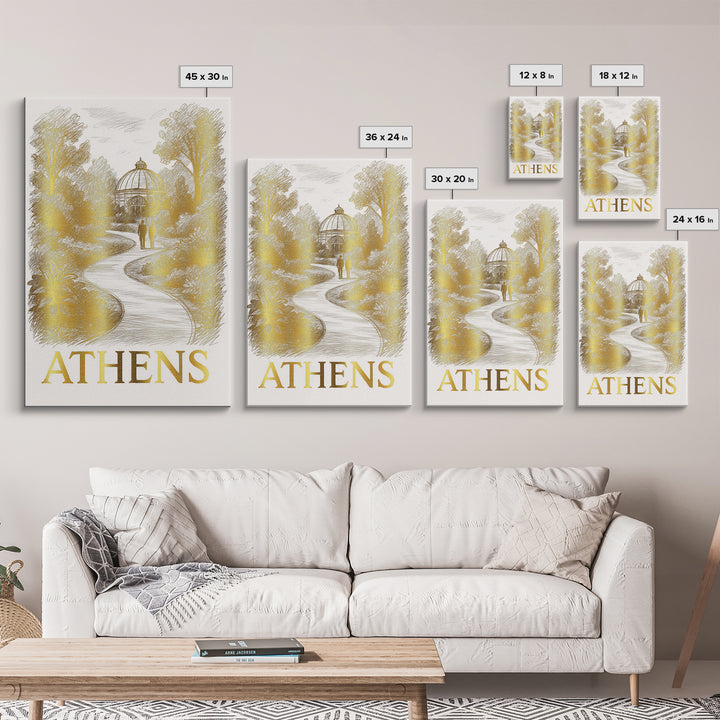 Athens Travel Poster, Canvas Print, Gold Line Drawing Wall Art, Athens City Art, Home Office Decor, Gift For Travelers, Mid Century Wall Art