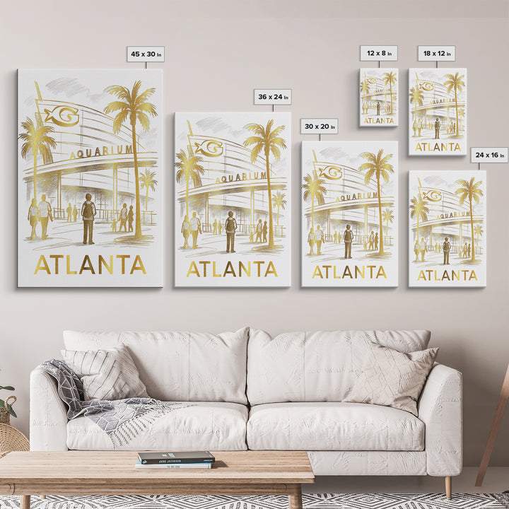 Atlanta Travel Poster, Canvas Print, White And Gold Sketch Art, Atlanta Art Print, Watercolor Skyline, Retro Travel Print, Wall Art