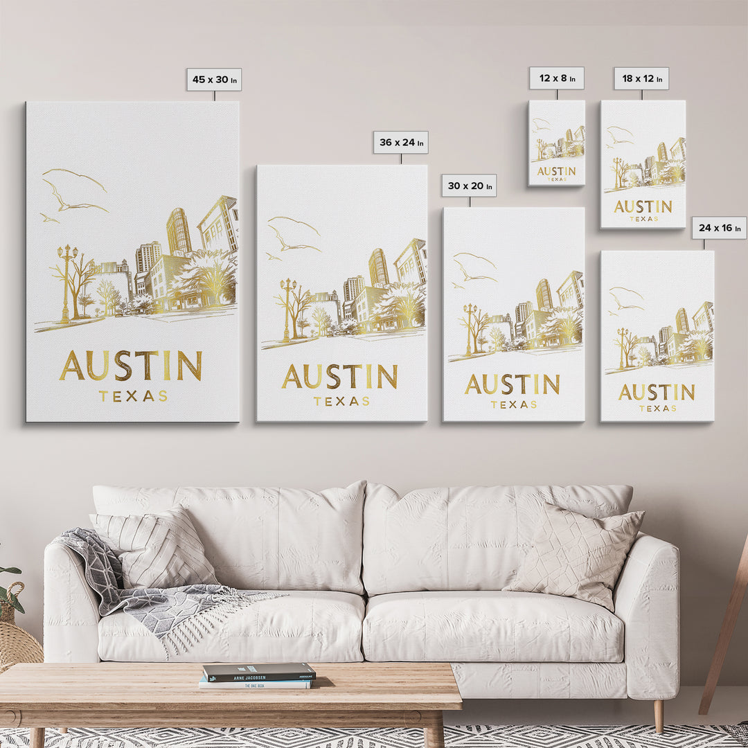 Austin Texas Travel Poster, Canvas Print, Elegant City Illustration, Austin City Art, Travel Wall Art, Vintage Travel Art, Travel Posters