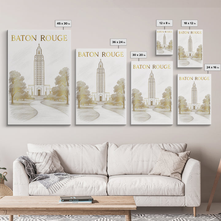 Baton Rouge Louisiana Travel Poster, Framed Canvas Print, Minimalist Poster Art, Baton Rouge City Art, Retro Travel Print, Modern Wall Decor