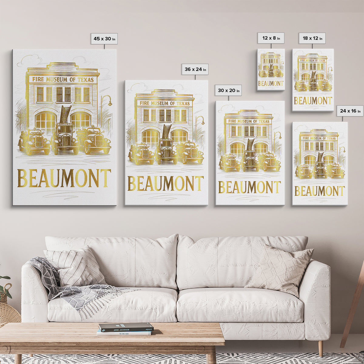 Beaumont Travel Poster, Framed Canvas Print, Gold Line Drawing Wall Art, Beaumont City Art, Home Office Decor, City Travel Prints