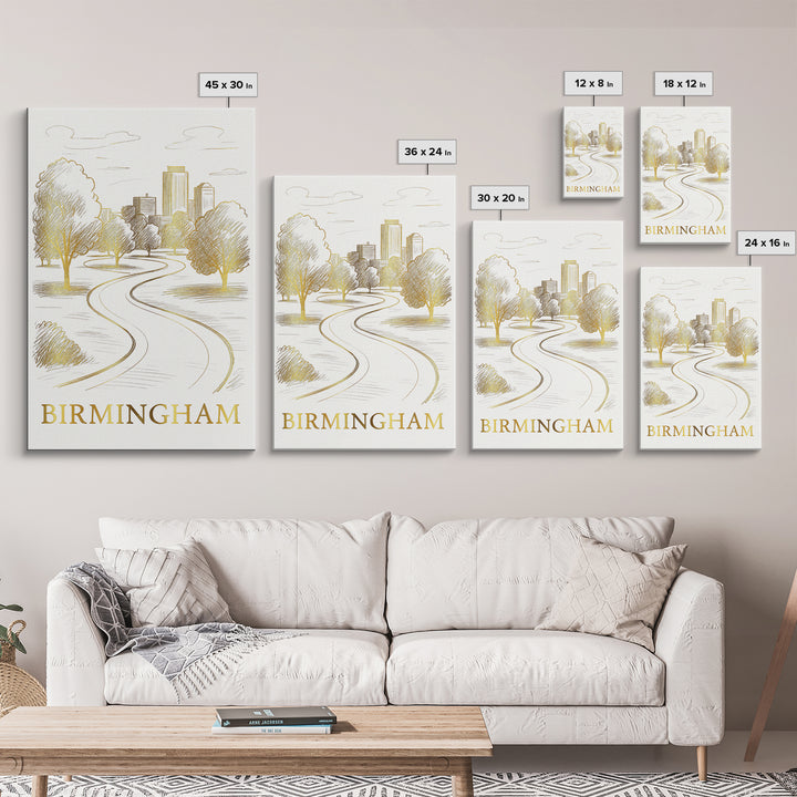 Birmingham Travel Poster, Framed Canvas Print, Elegant City Illustration, Birmingham Wall Art, Retro Travel Print, Vintage Travel Print