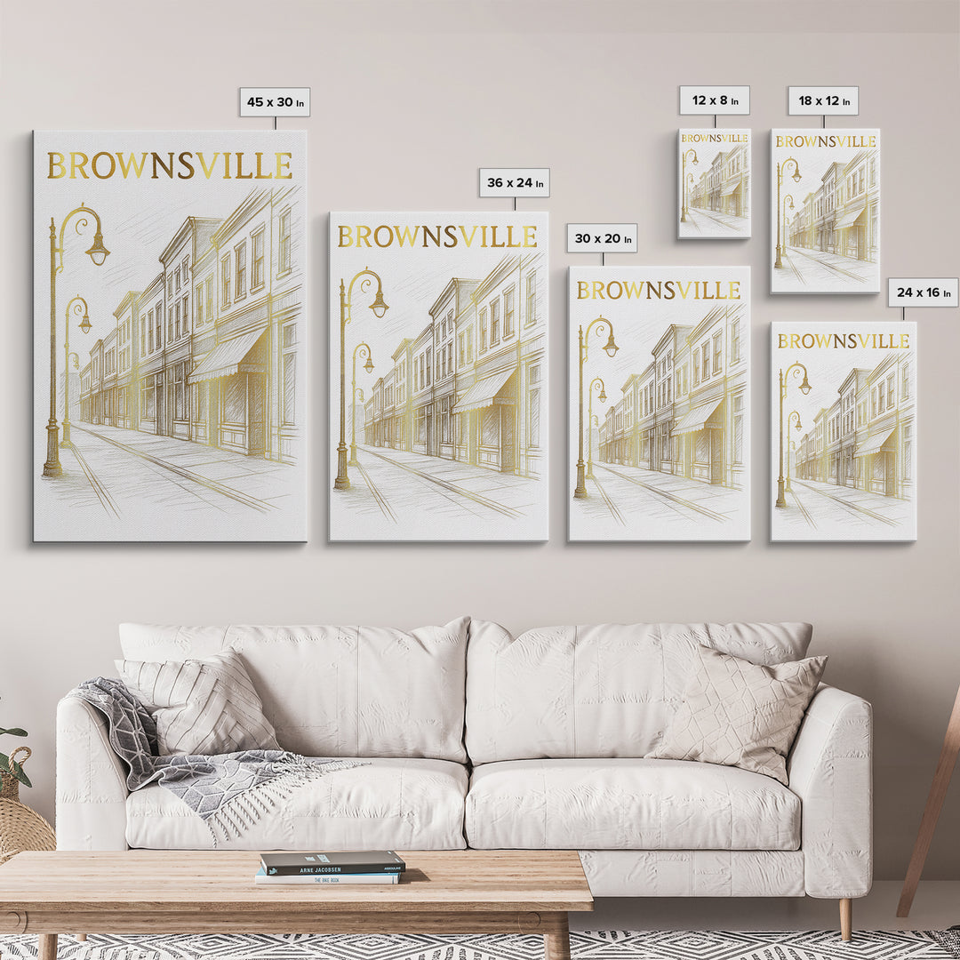 Brownsville Texas Travel Poster, Canvas Print, Gold Line Drawing Wall Art, Brownsville Wall Art, Eclectic Wall Decor, City Art Print
