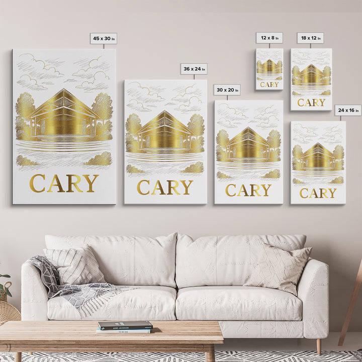 Cary Travel Poster, Framed Canvas Print, Elegant City Illustration, Cary City Art, Travel Art Print, Retro Travel Print, Vintage Travel Art
