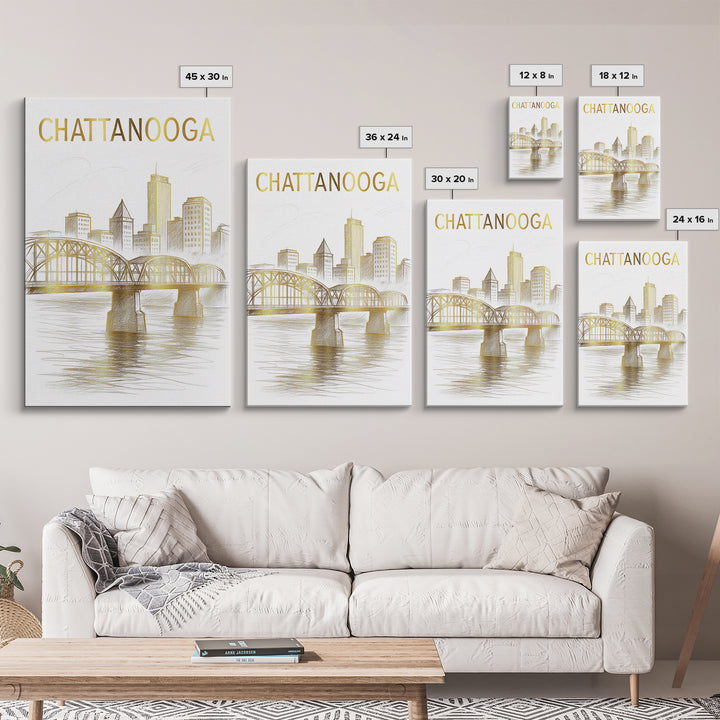 Chattanooga Tennessee Travel Poster, Canvas Print, Elegant Skyline Art, Chattanooga Poster Print, Vintage City Poster, Gift For Travelers