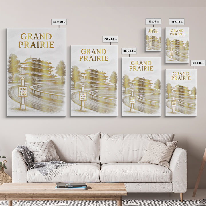 Grand Prairie Texas Travel Poster, Canvas Print, Gold Line Drawing Wall Art, Grand Prairie Poster Print, Wall Art, Vintage City Poster