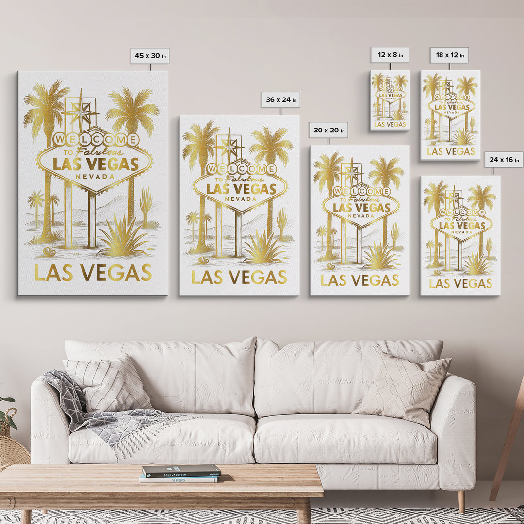 Las Vegas Travel Poster, Canvas Print, Gold Line Drawing Wall Art, Las Vegas Travel Art, Travel Art Print, Mid Century Wall Art