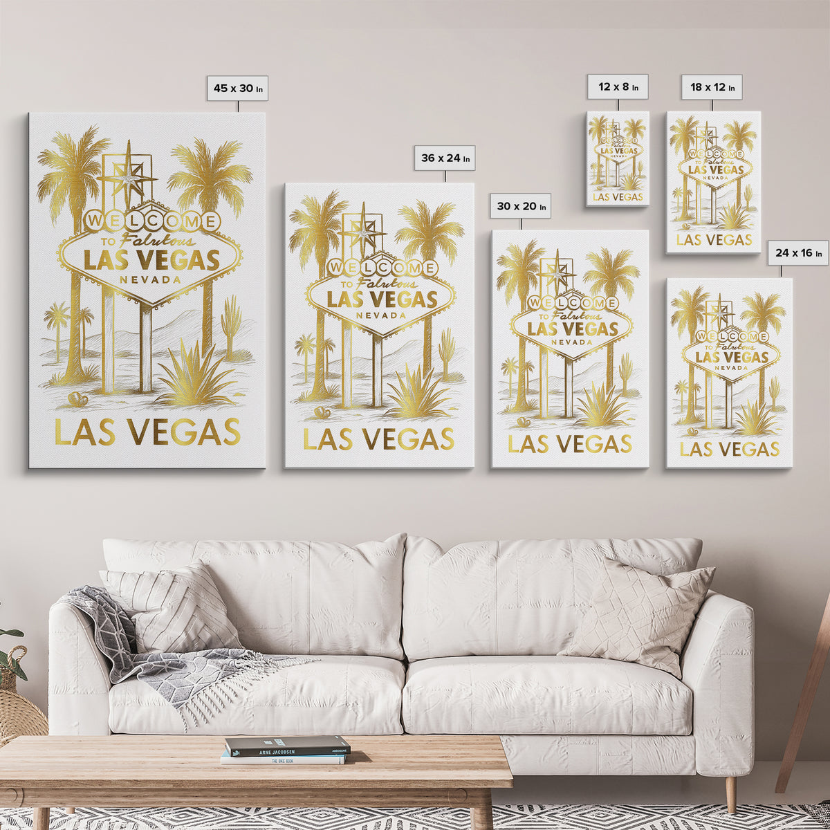 Las Vegas Travel Poster, Canvas Print, Gold Line Drawing Wall Art, Las Vegas Travel Art, Travel Art Print, Mid Century Wall Art