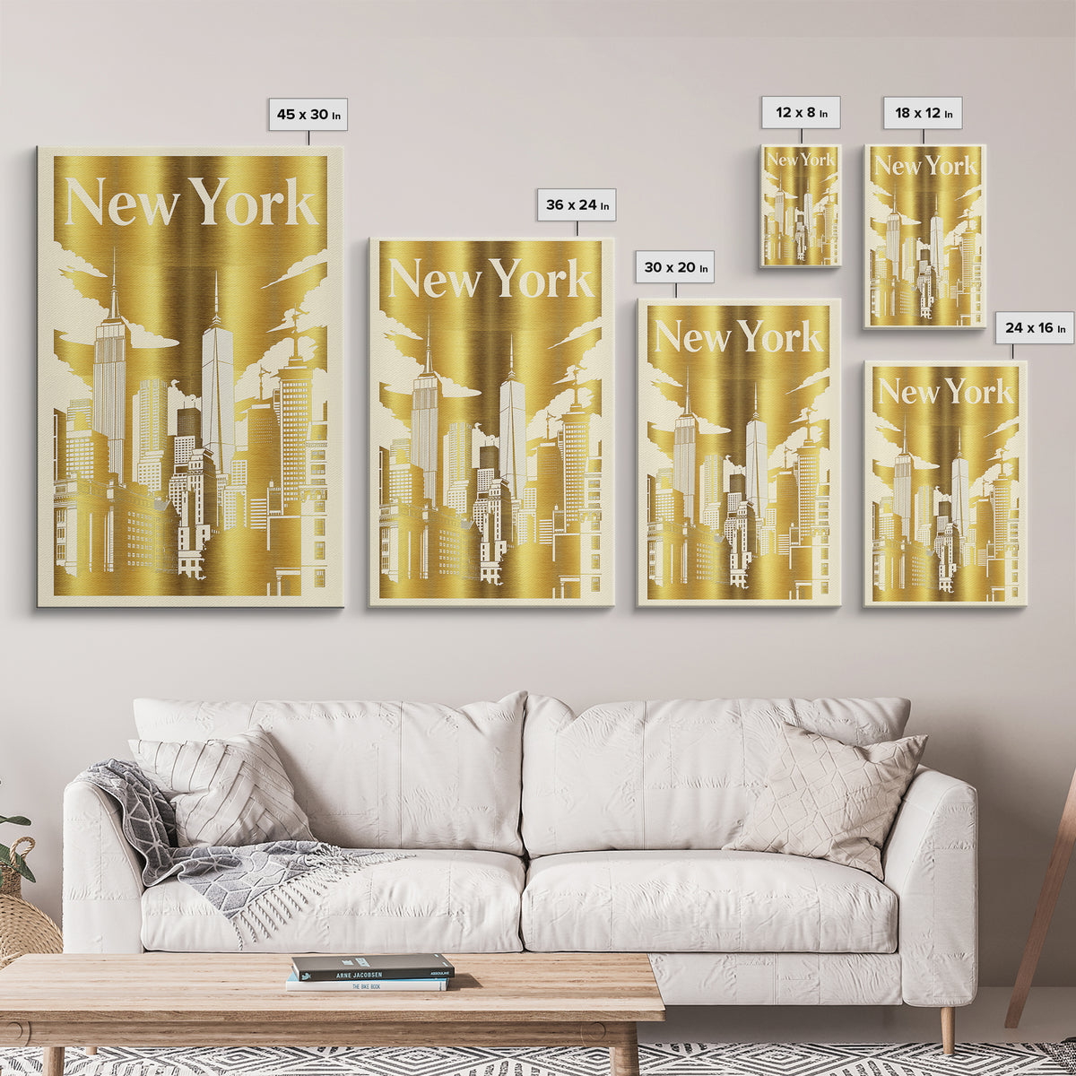 New York Travel Poster, Canvas Print, White And Gold Sketch Art, New York Wall Art, Vintage Travel Print, City Illustration, Poster Art