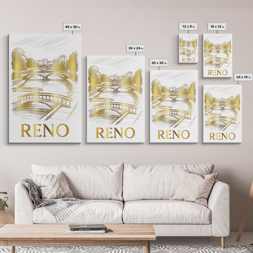 Reno Travel Poster, Framed Canvas Print, Minimalist Poster Art, Reno Poster Print, Vintage City Poster, Travel Poster Set, Travel Print