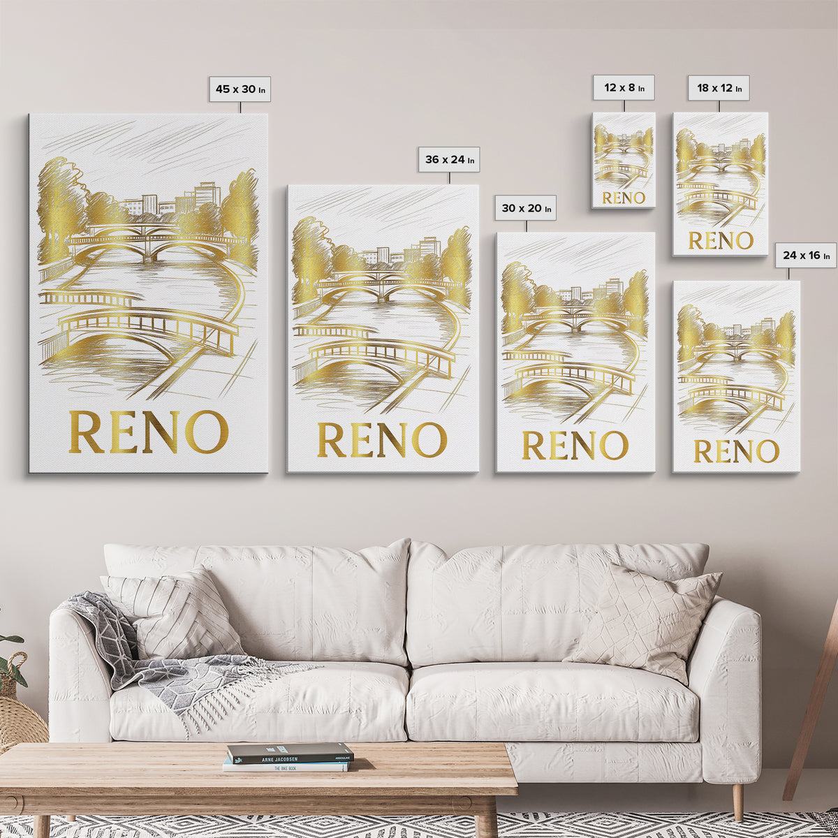 Reno Travel Poster, Framed Canvas Print, Minimalist Poster Art, Reno Poster Print, Vintage City Poster, Travel Poster Set, Travel Print
