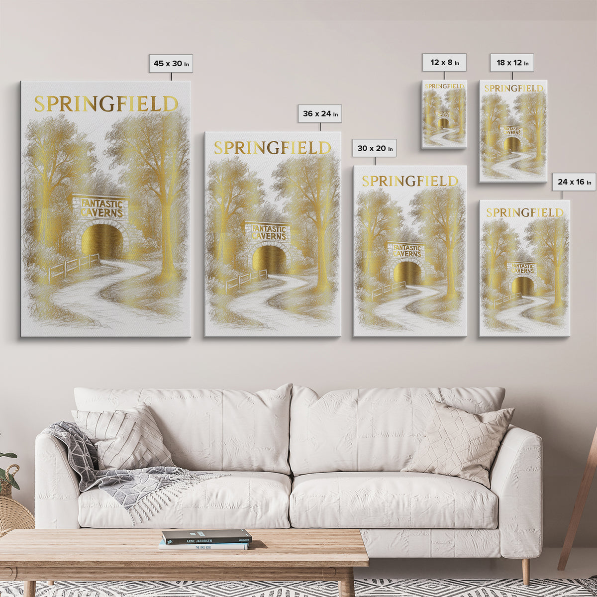 Springfield Missouri Travel Poster, Canvas Print, Gold Line Drawing Wall Art, Springfield Travel Art, Home Office Decor, City Travel Prints