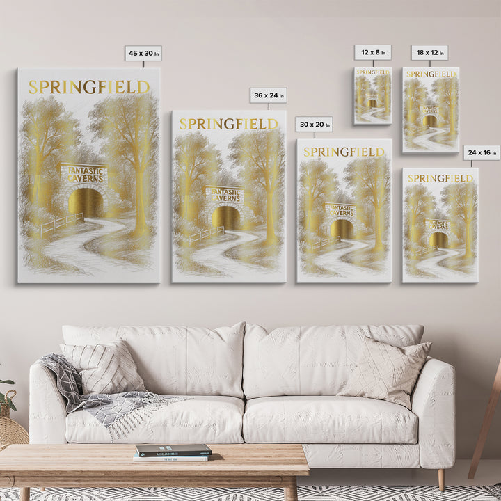 Springfield Missouri Travel Poster, Canvas Print, Gold Line Drawing Wall Art, Springfield Travel Art, Home Office Decor, City Travel Prints