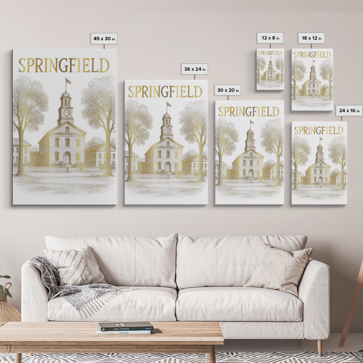Springfield Travel Poster, Framed Canvas Print, Minimalist Poster Art, Springfield Poster Print, Travel Art Print, Travel Poster Set