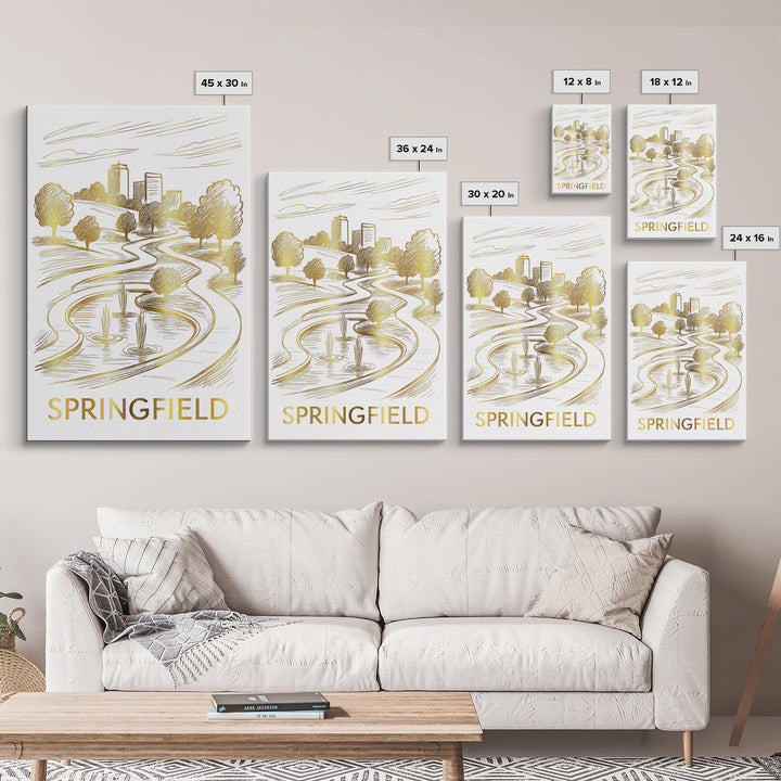 Springfield Travel Poster, Framed Canvas Print, Elegant City Illustration, Springfield City Art, Vintage Travel Art, Travel Poster Set