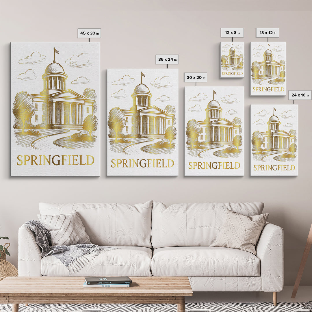 Springfield Travel Poster, Framed Canvas Print, Elegant City Illustration, Springfield Wall Art, Fine Art Print, City Travel Prints