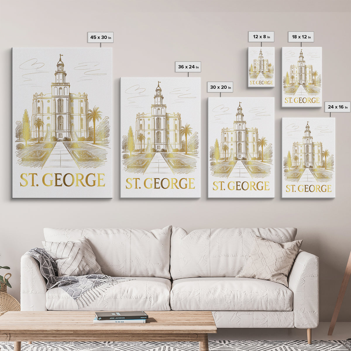 St George Travel Poster, Canvas Print, Gold Line Drawing Wall Art, St George Wall Art, Retro Travel Print, Mid Century Wall Art