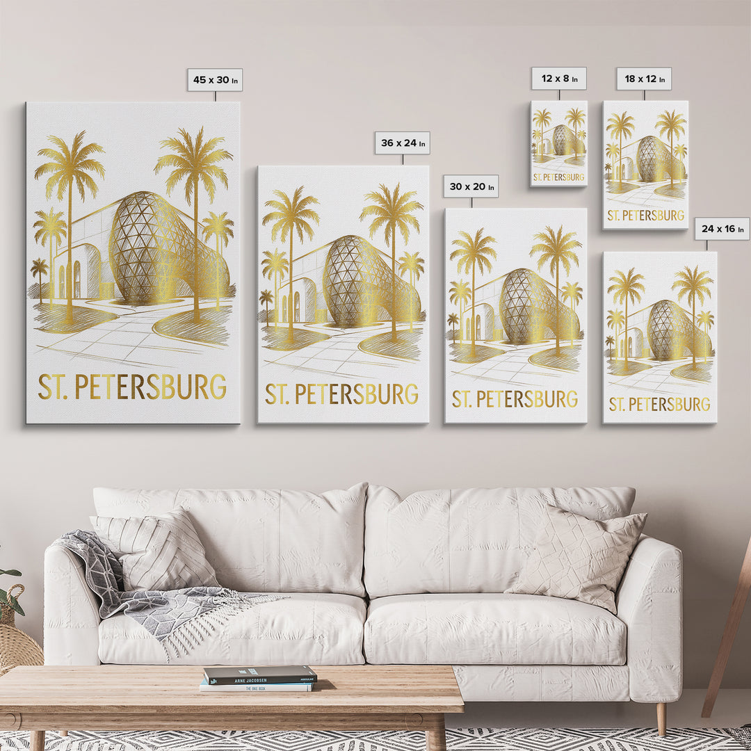 St Petersburg Travel Poster, Canvas Print, White And Gold Sketch Art, St Petersburg Art Print, City Illustration, Travel Wall Decor